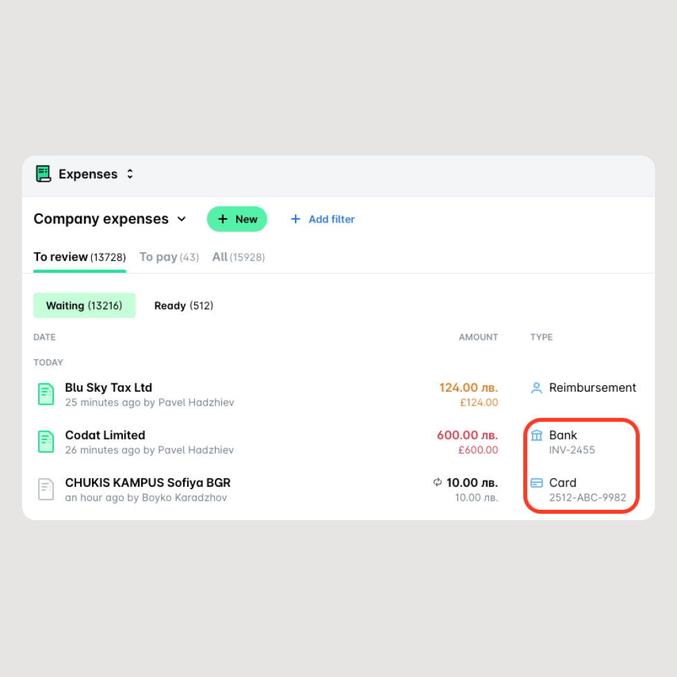 Managing company expenses within Payhawk spend management solution - document numbers now fully-visible directly from the dashboard